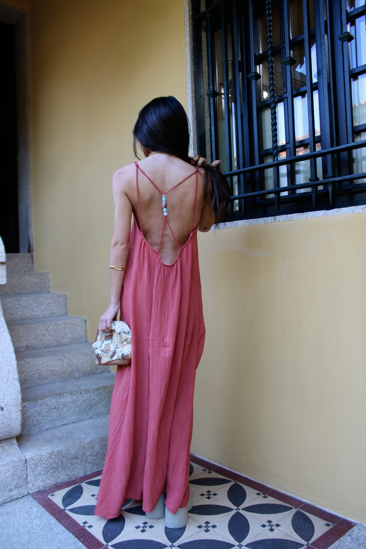 Maxi Dress with Cut-Out Back in Light Terracotta