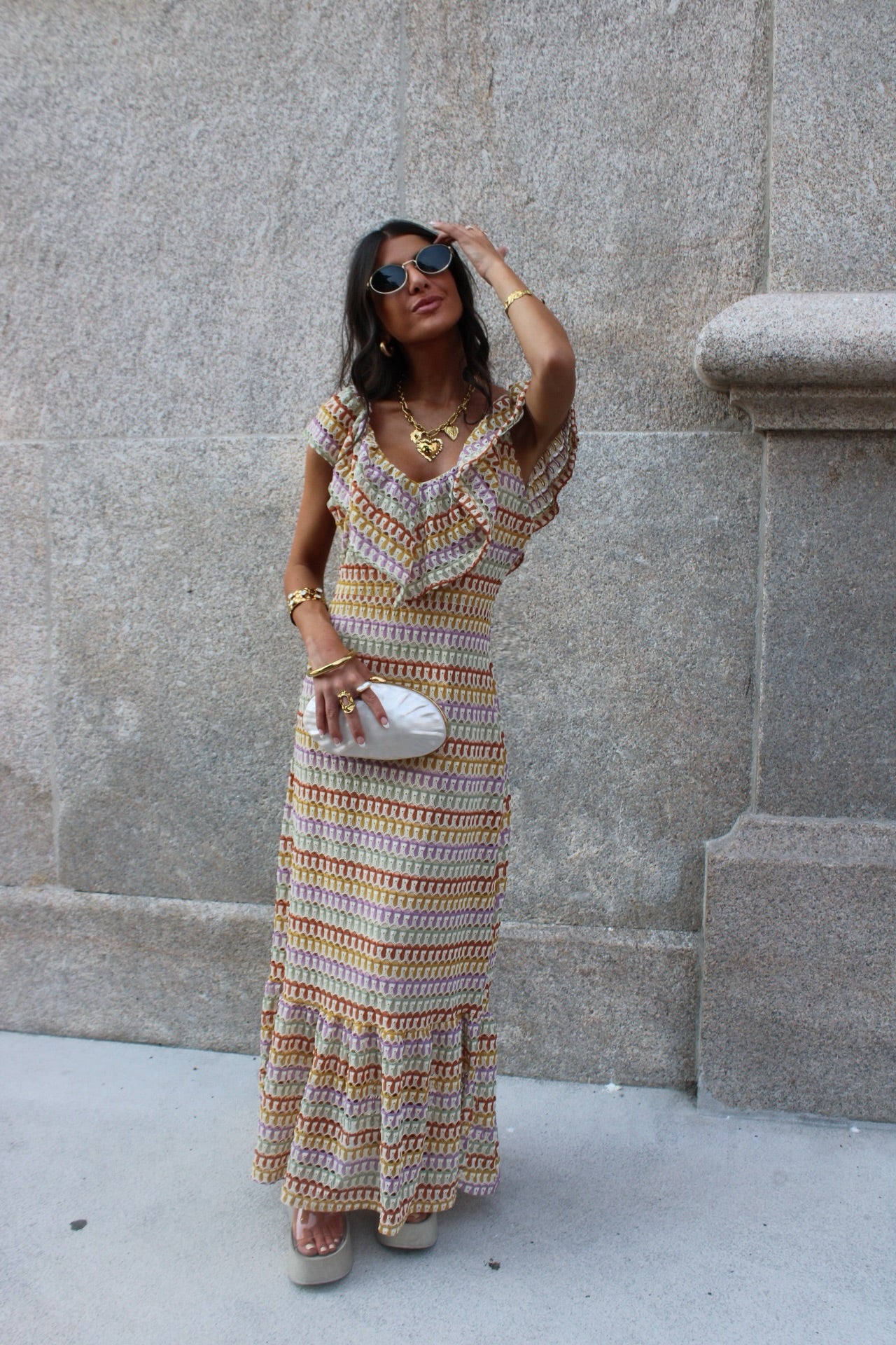 Crochet Long Dress in Soft Pastel Tones