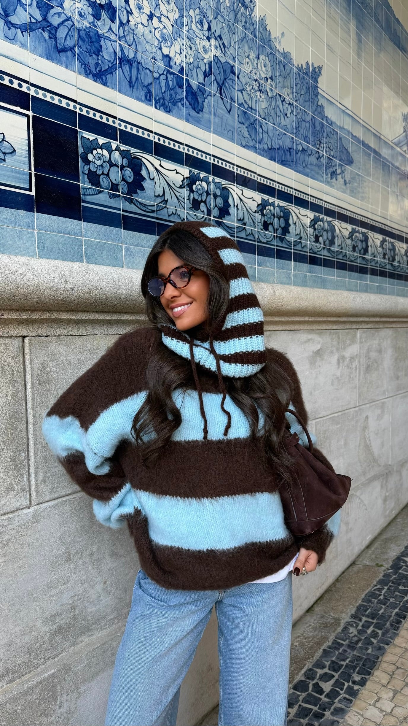 Sky & Mocha Striped Balaclava