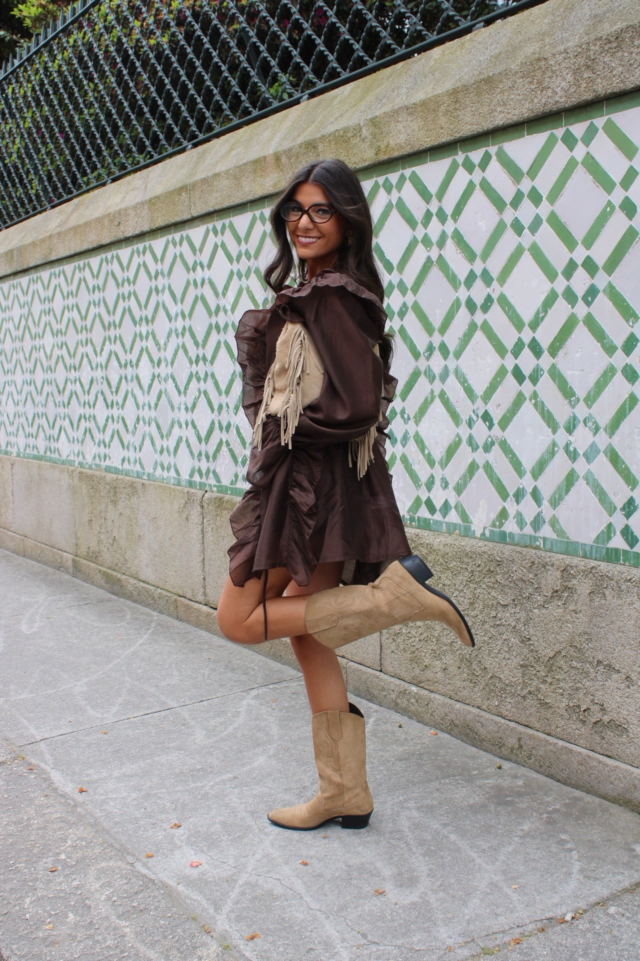 Brown Ruffled Shirtdress