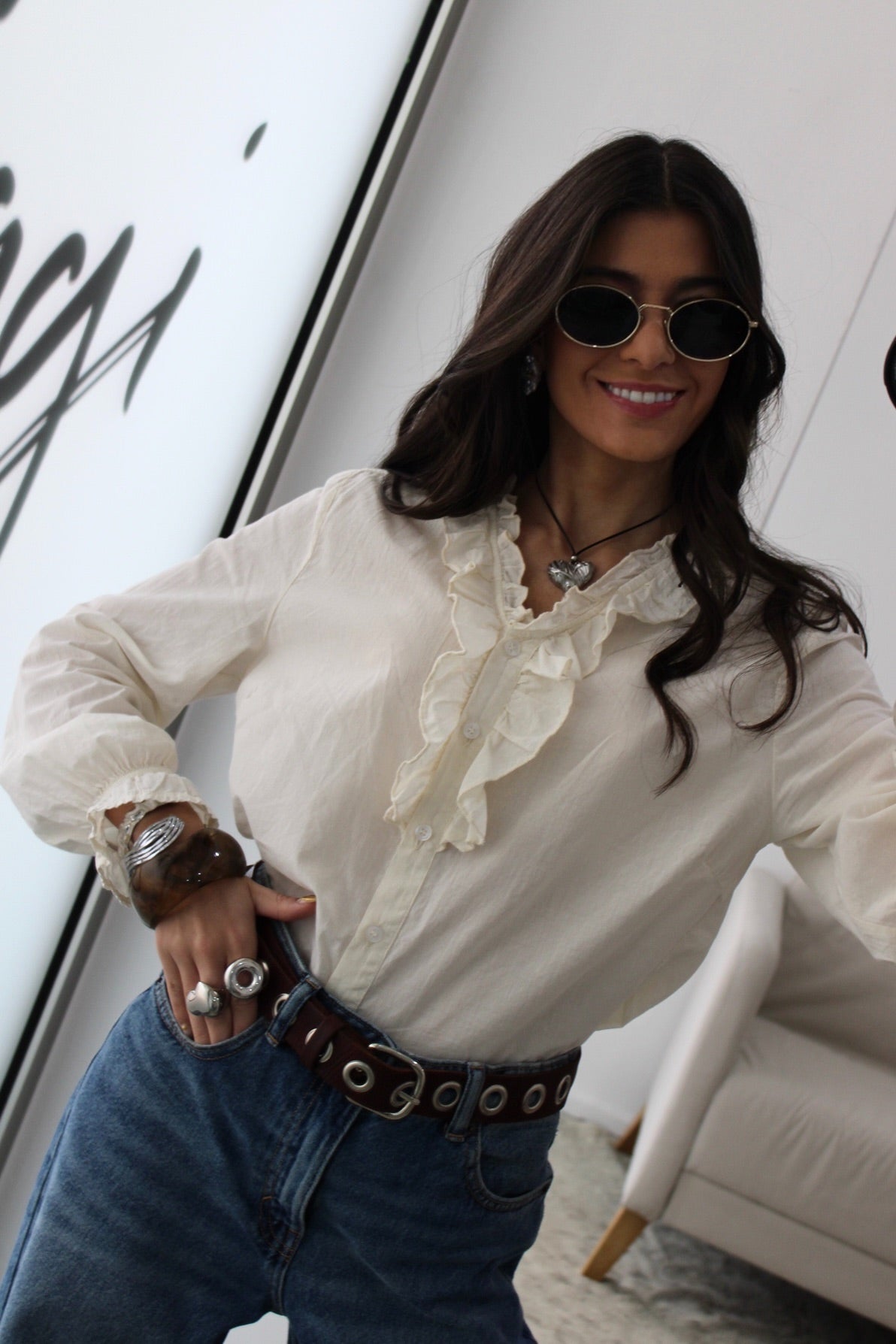 Cream Ruffled Blouse