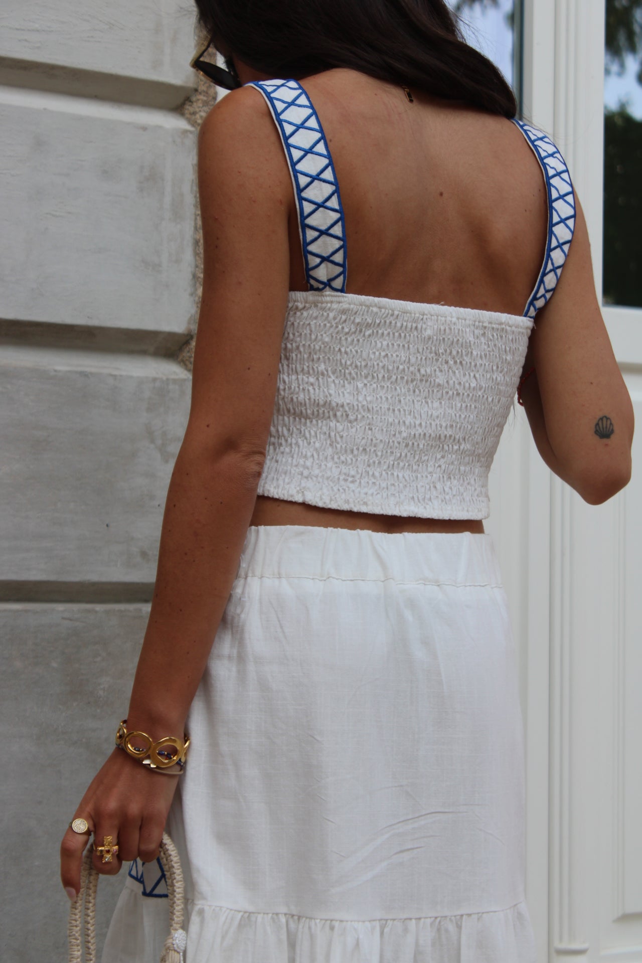 Skirt and Top Set with Electric Blue Embroidery