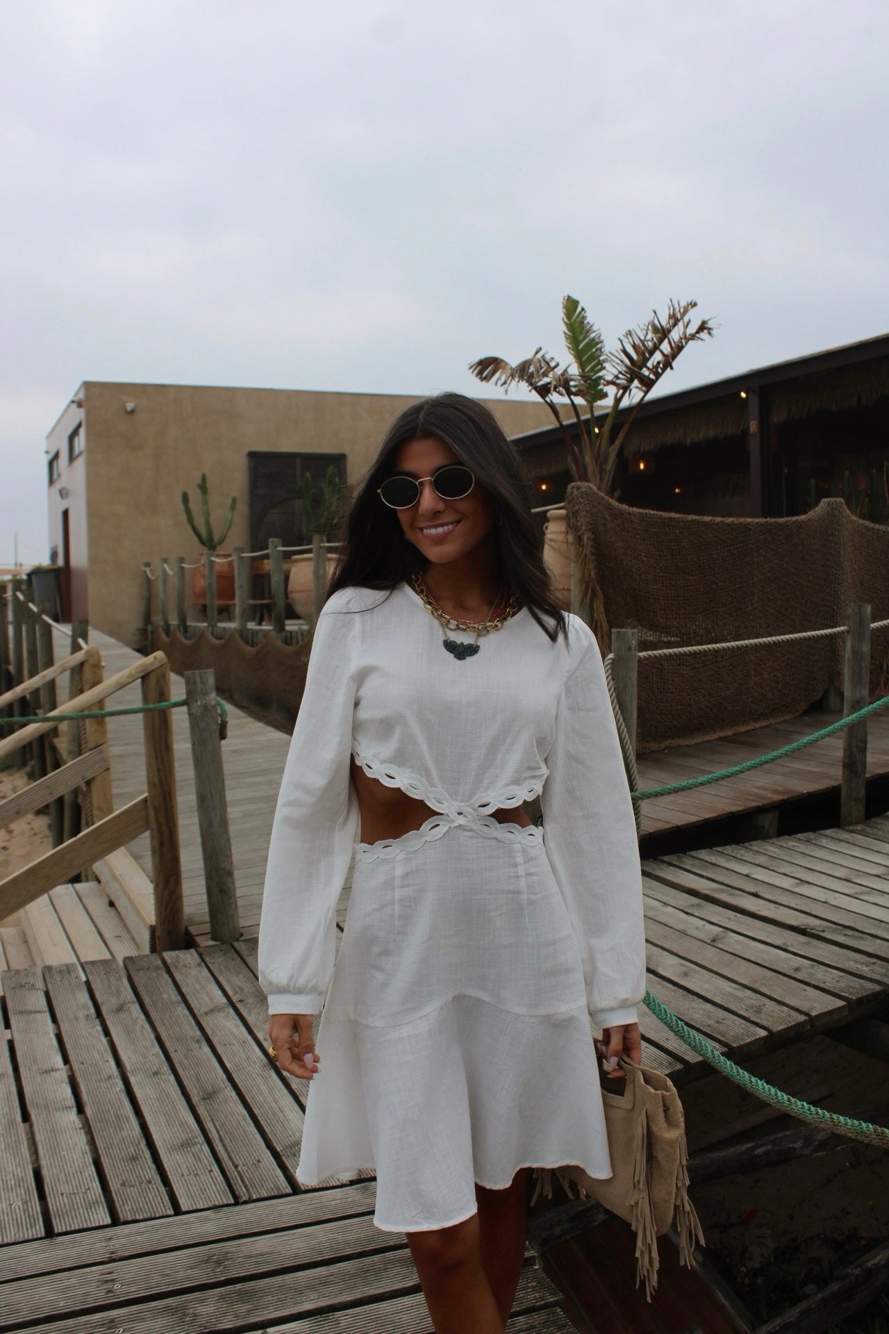 Cut Out Dress In White