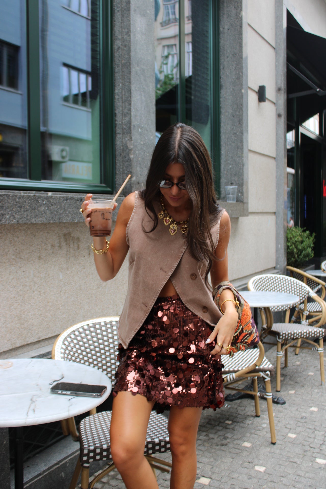 Coffee Brown Sequin Mini Skirt
