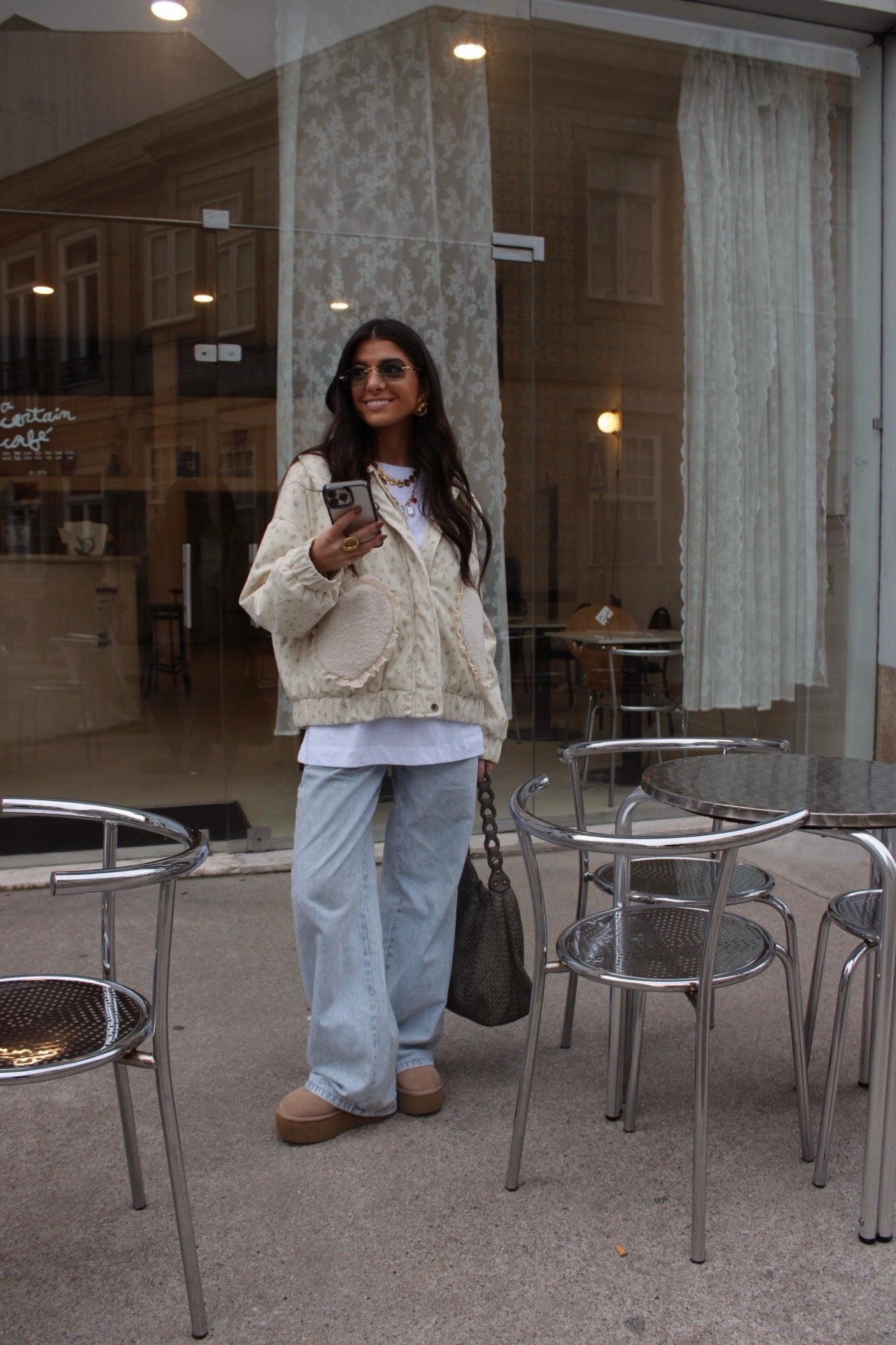 Floral Quilted Jacket with Fur Effect Pockets