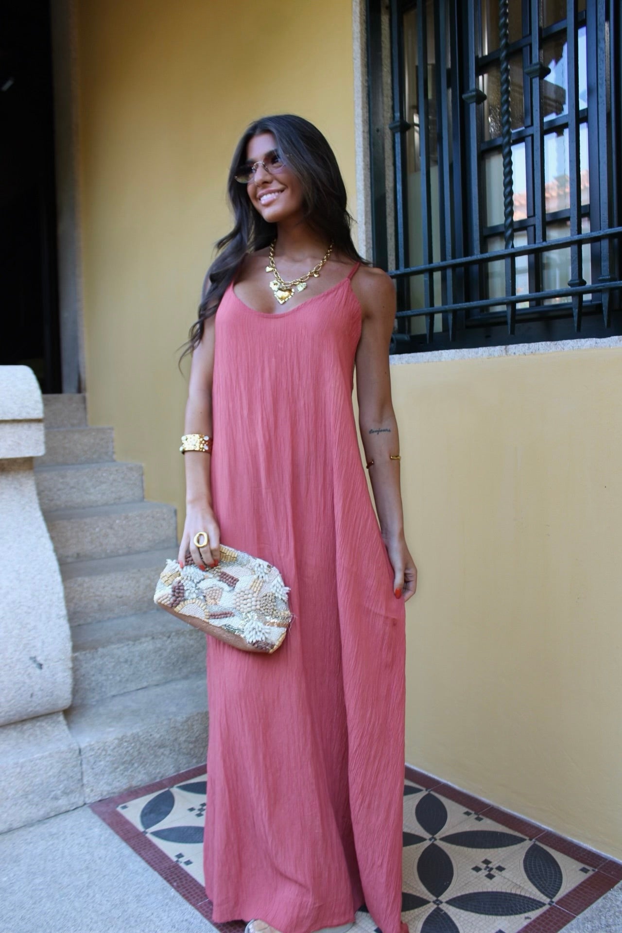Maxi Dress with Cut-Out Back in Light Terracotta