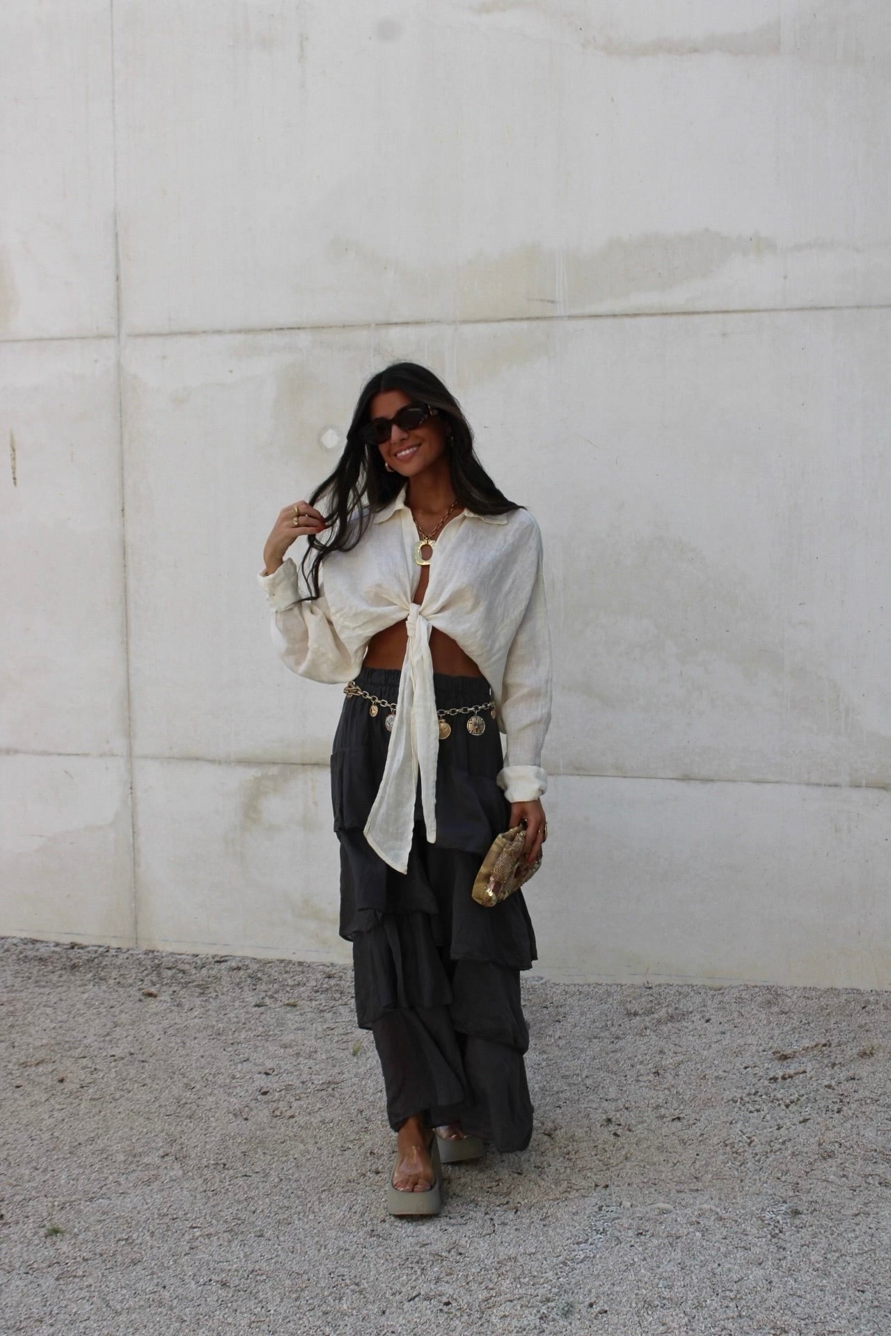 Cream Linen Cropped Shirt