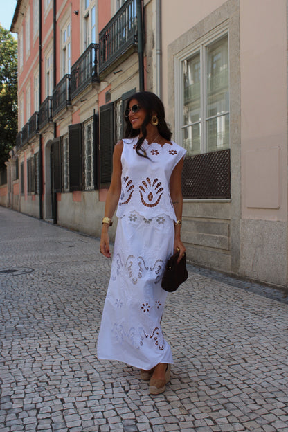 Embroidered Top & Maxi Skirt Set