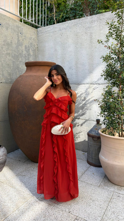 Scarlet Ruffle Maxi Dress