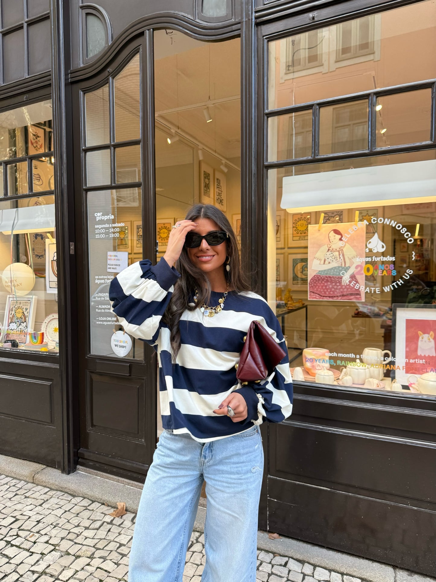 Navy Striped Oversized Sweatshirt