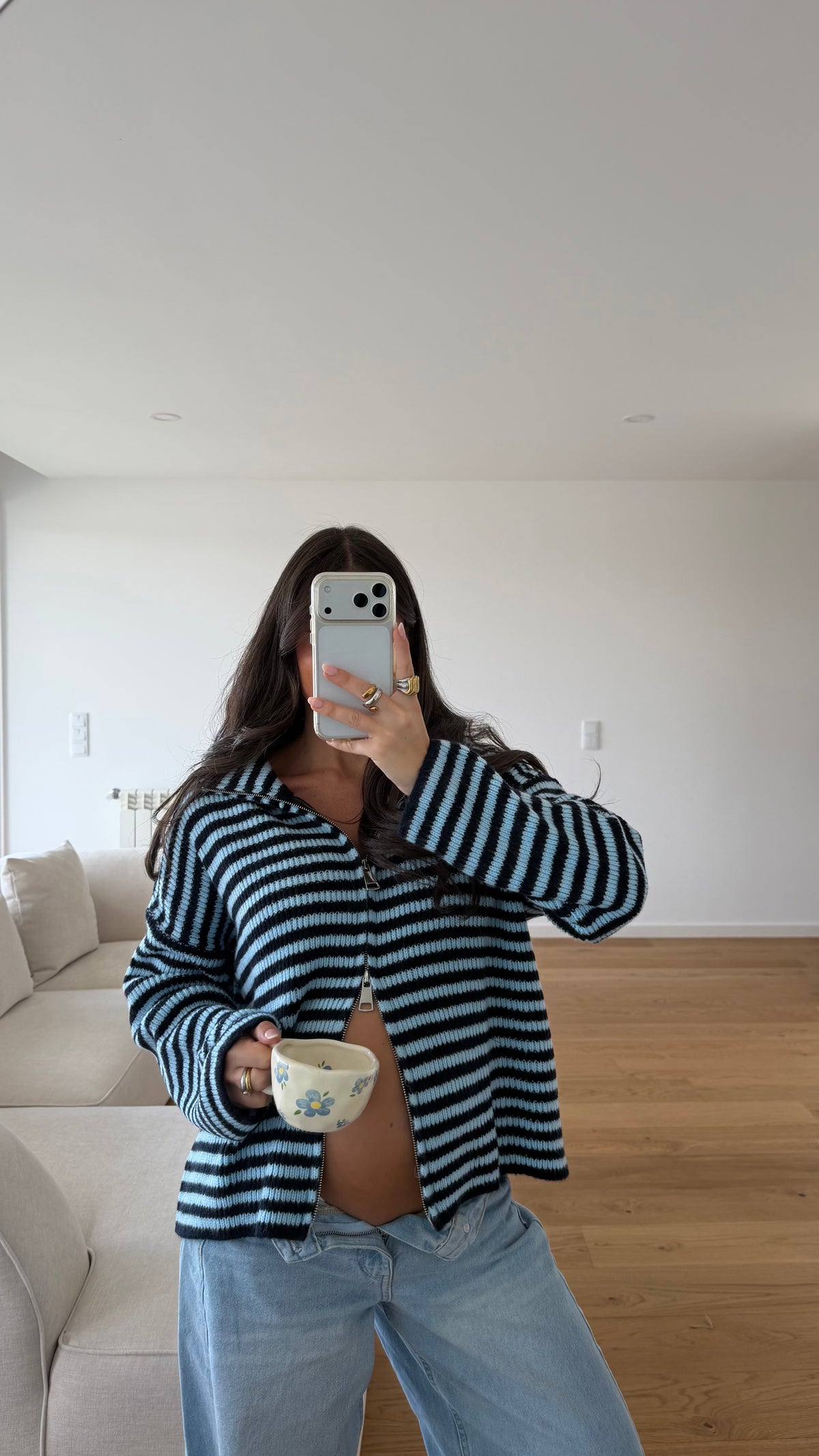 Blue & Navy Striped Zip Cardigan