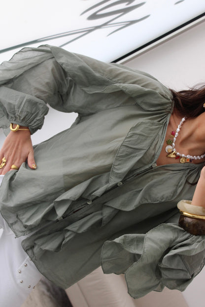 Ruffled Shirt In Green