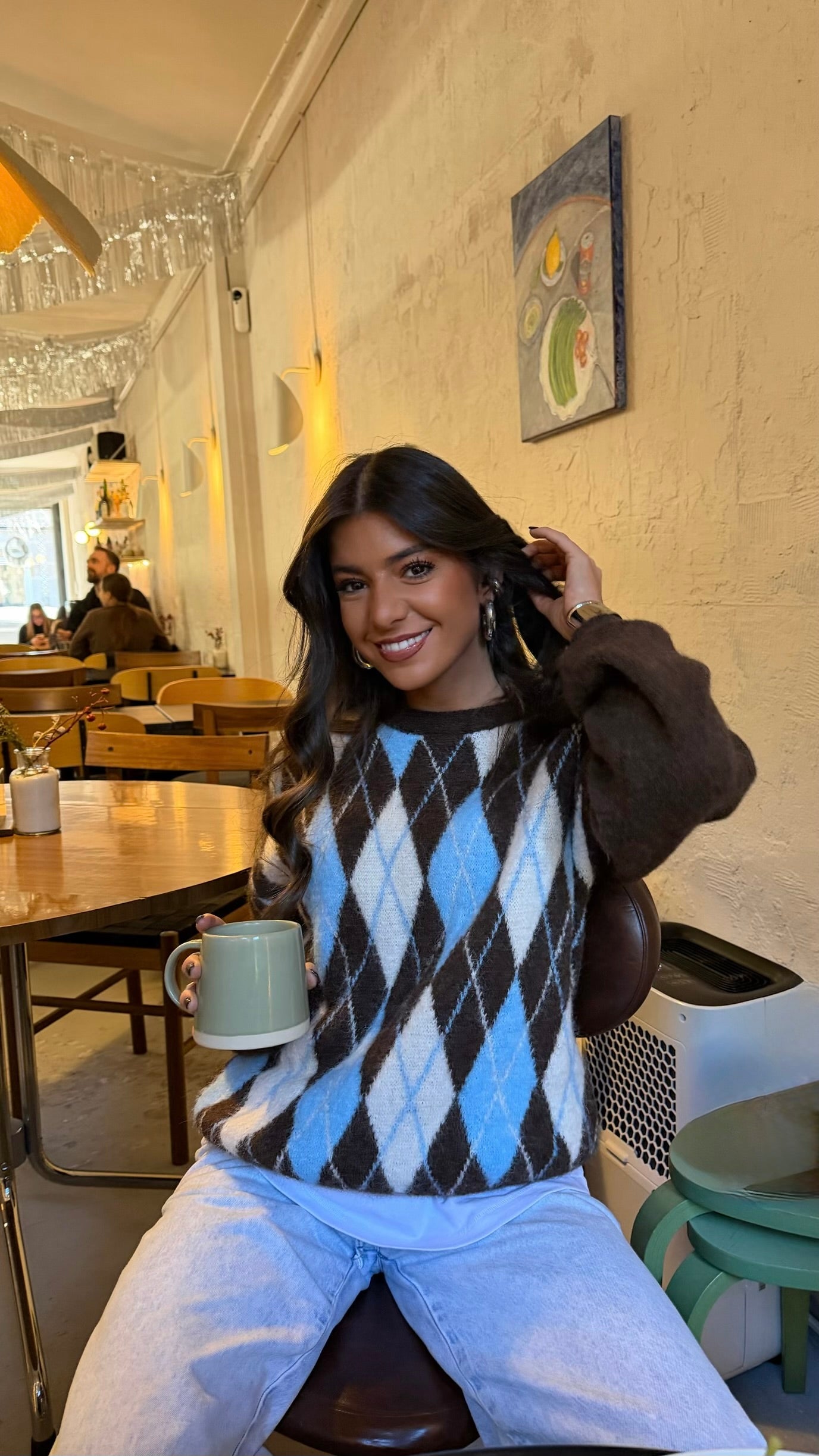 Brown & Sky Blue Argyle Knit Sweater