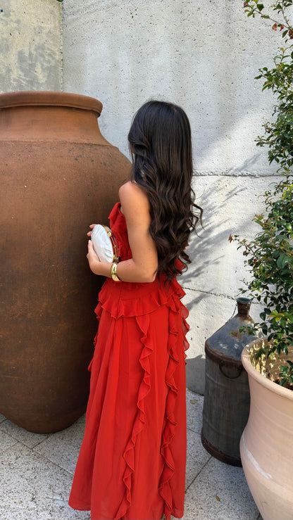 Scarlet Ruffle Maxi Dress