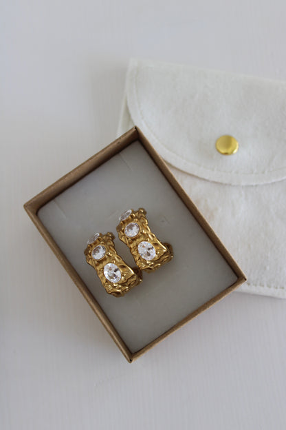 Hammered Effect Earrings with Zirconias