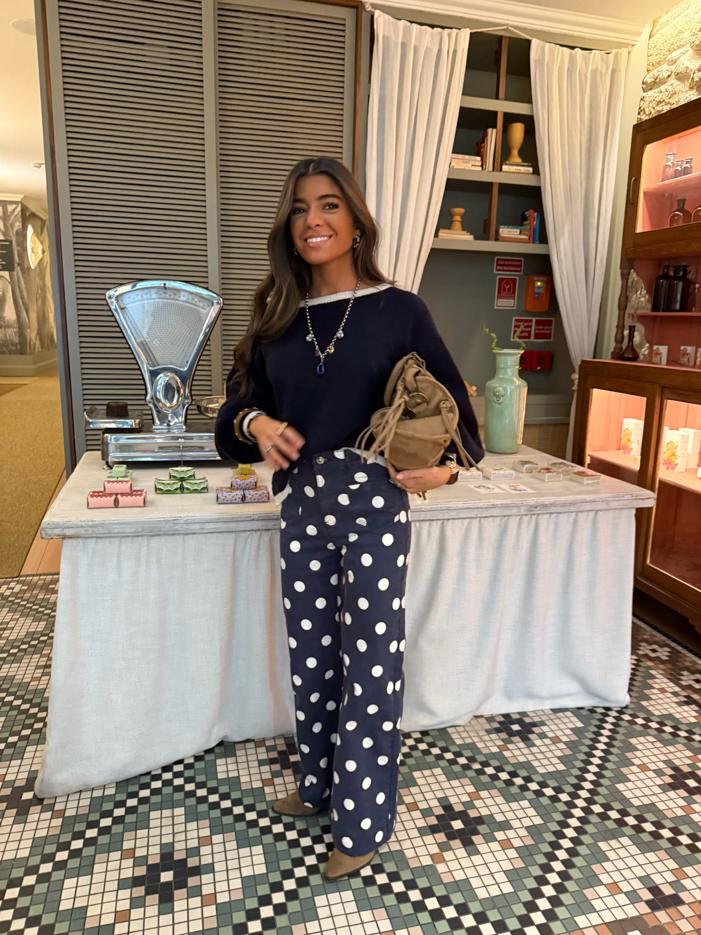 Navy Polka Dot Wide-Leg Jeans