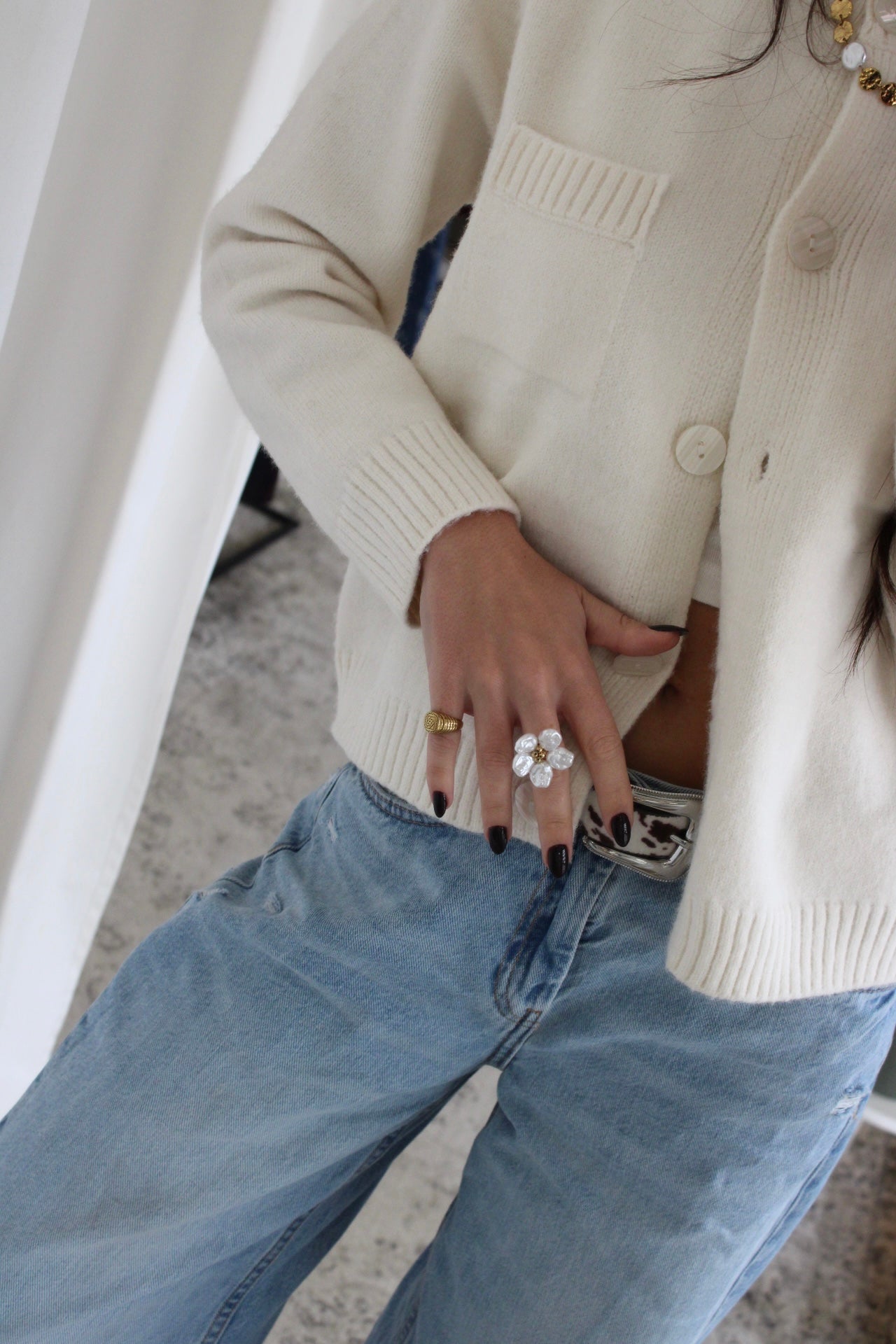 Flower Ring with Pearls
