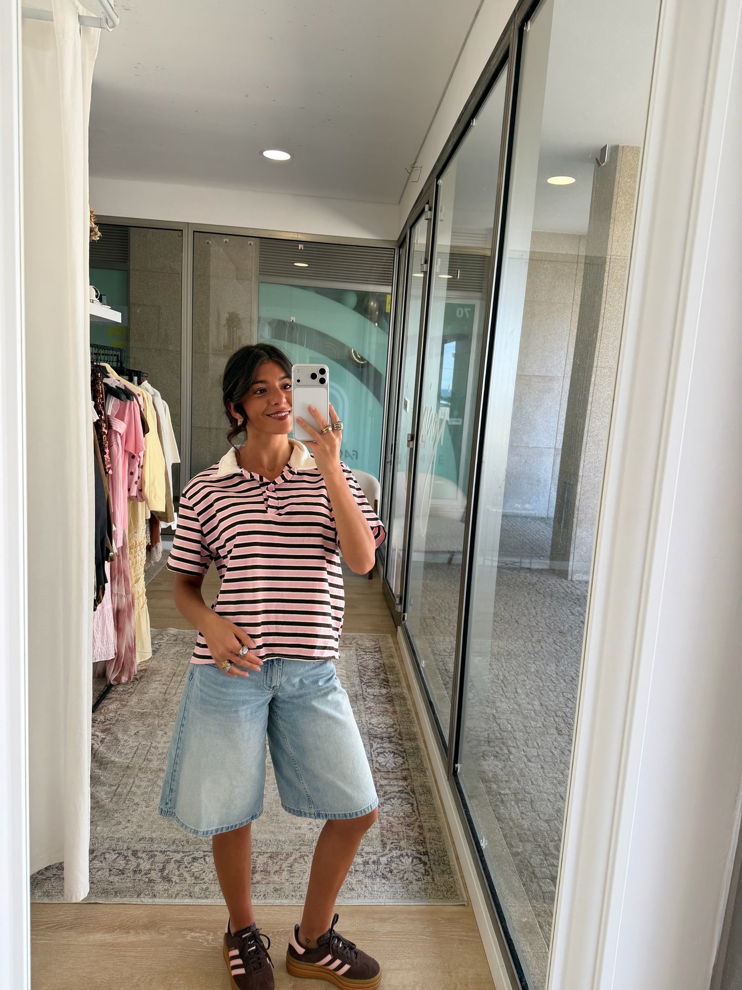 Blush Pink & Chocolate Striped Tee