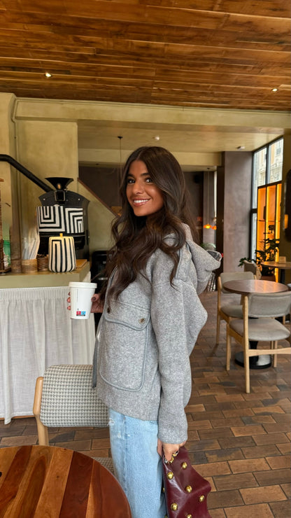 Wool & Cashmere Hooded Jacket in Grey