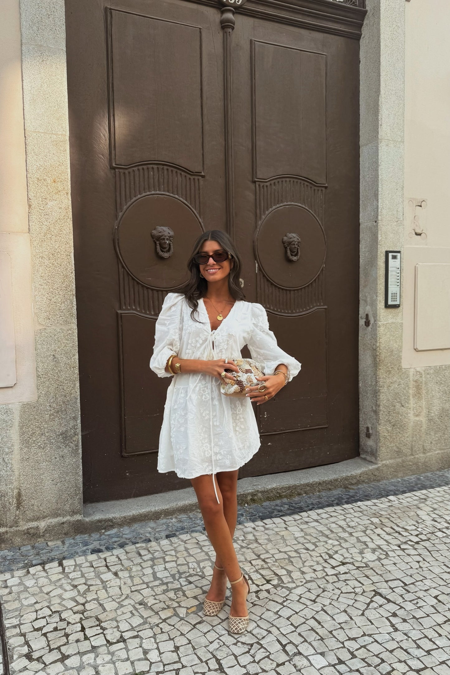 White Dress with Embroidered Details