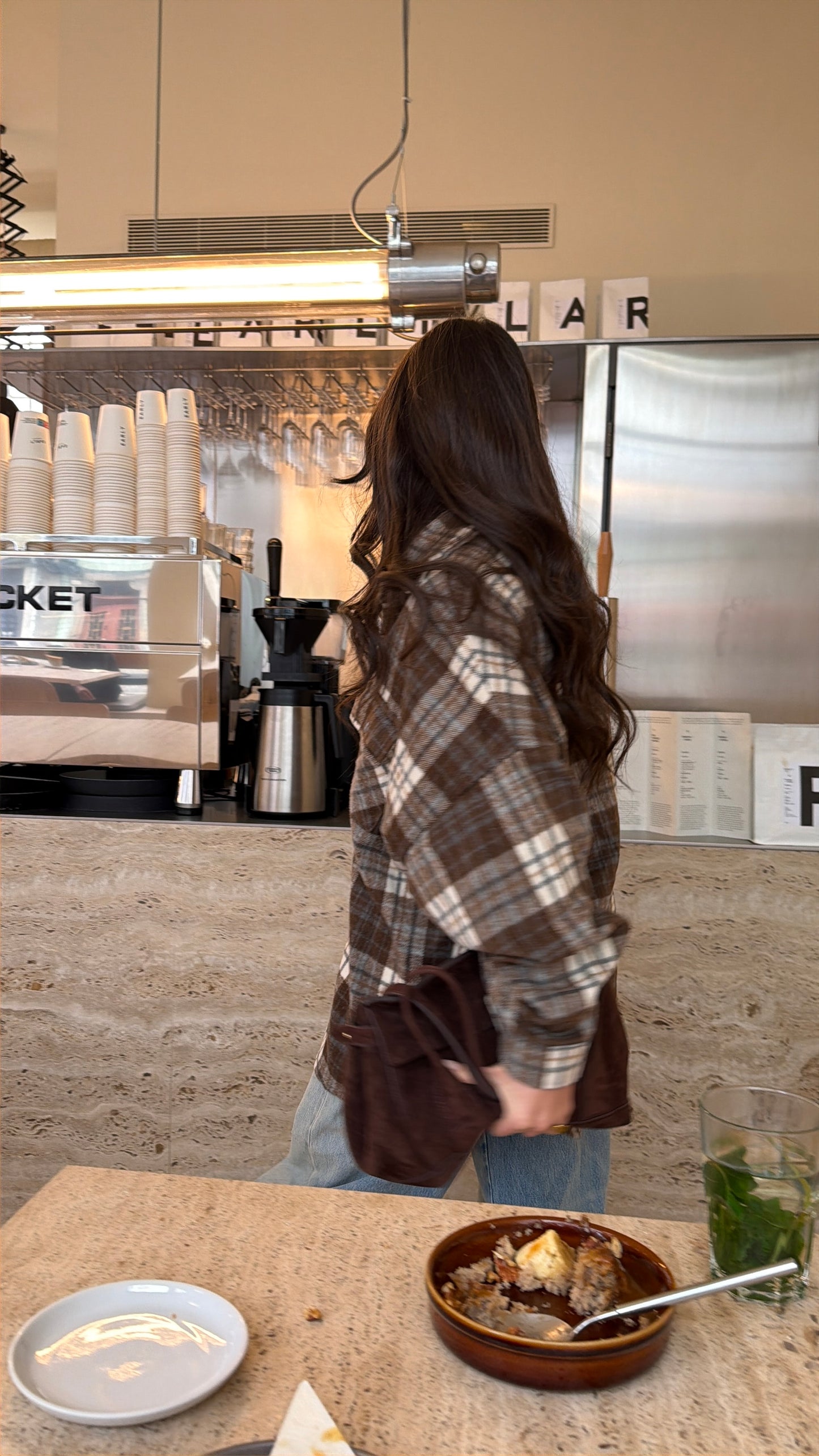 Coffee-Tone Plaid Overshirt