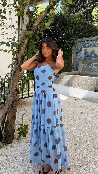 Polka Dot Maxi Dress in Blue & Brown