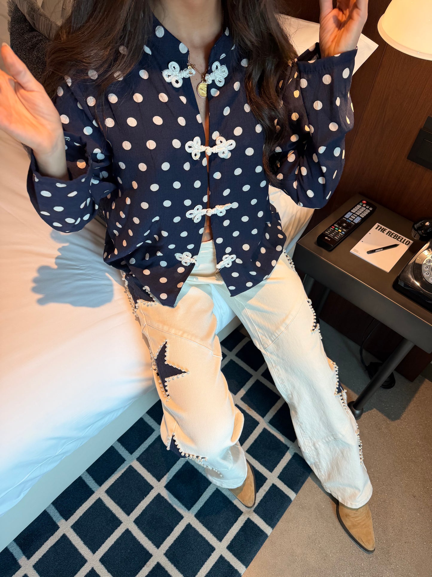 Navy Polka Dot Blouse