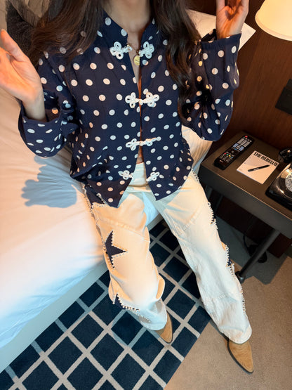 Navy Polka Dot Blouse