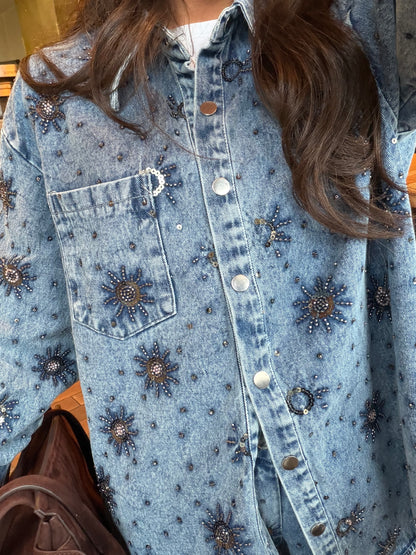 Denim Co-Ord with All-Over Embroidery
