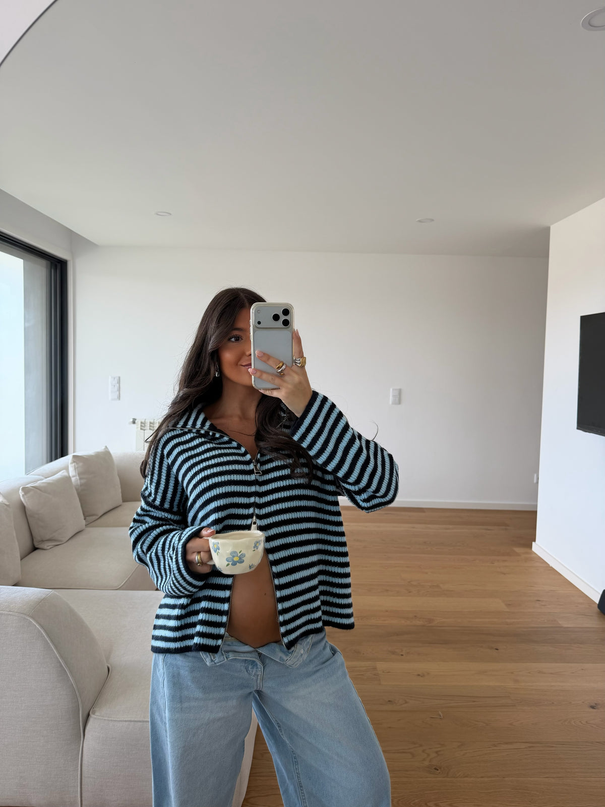 Blue & Navy Striped Zip Cardigan