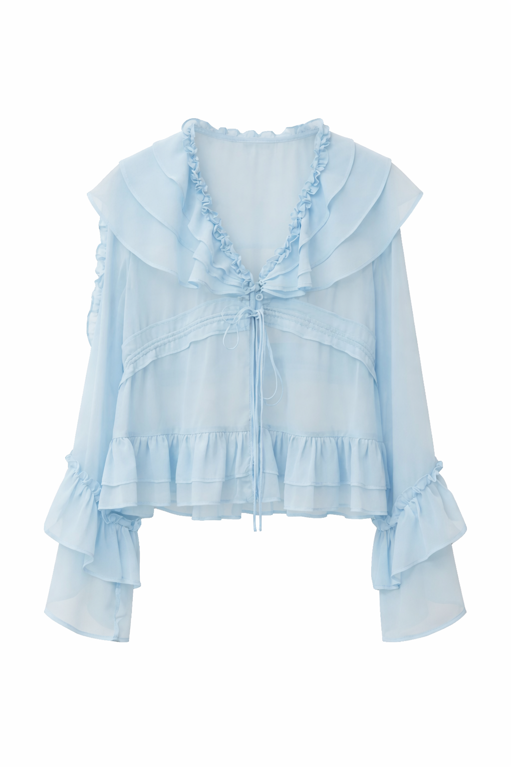 Ice Blue Sheer Ruffle Blouse