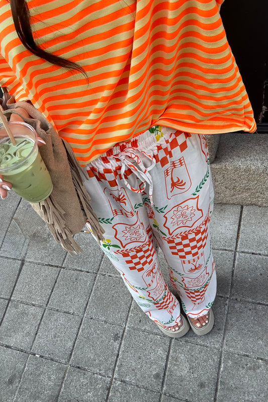 Vibrant Summer Pants – Green & Orange Print