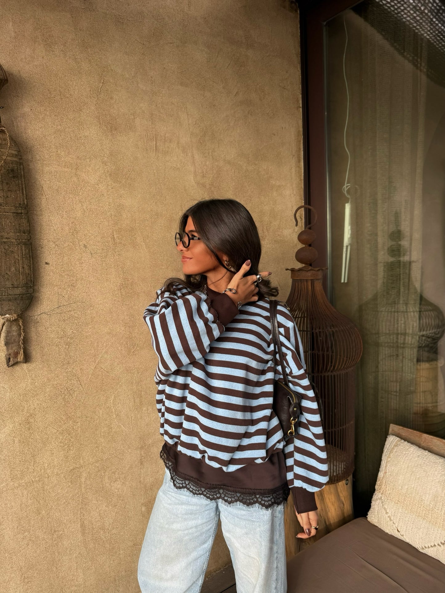 Blue & Chocolate Striped Fleece Sweatshirt