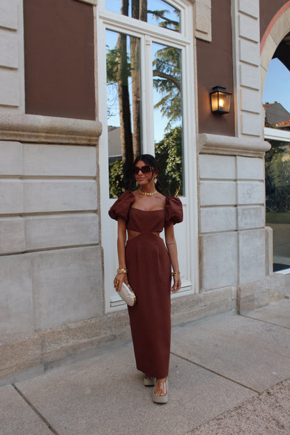 Cut-Out Maxi Dress in Brown