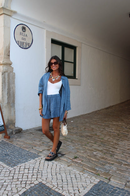 Smoky Blue Linen Set