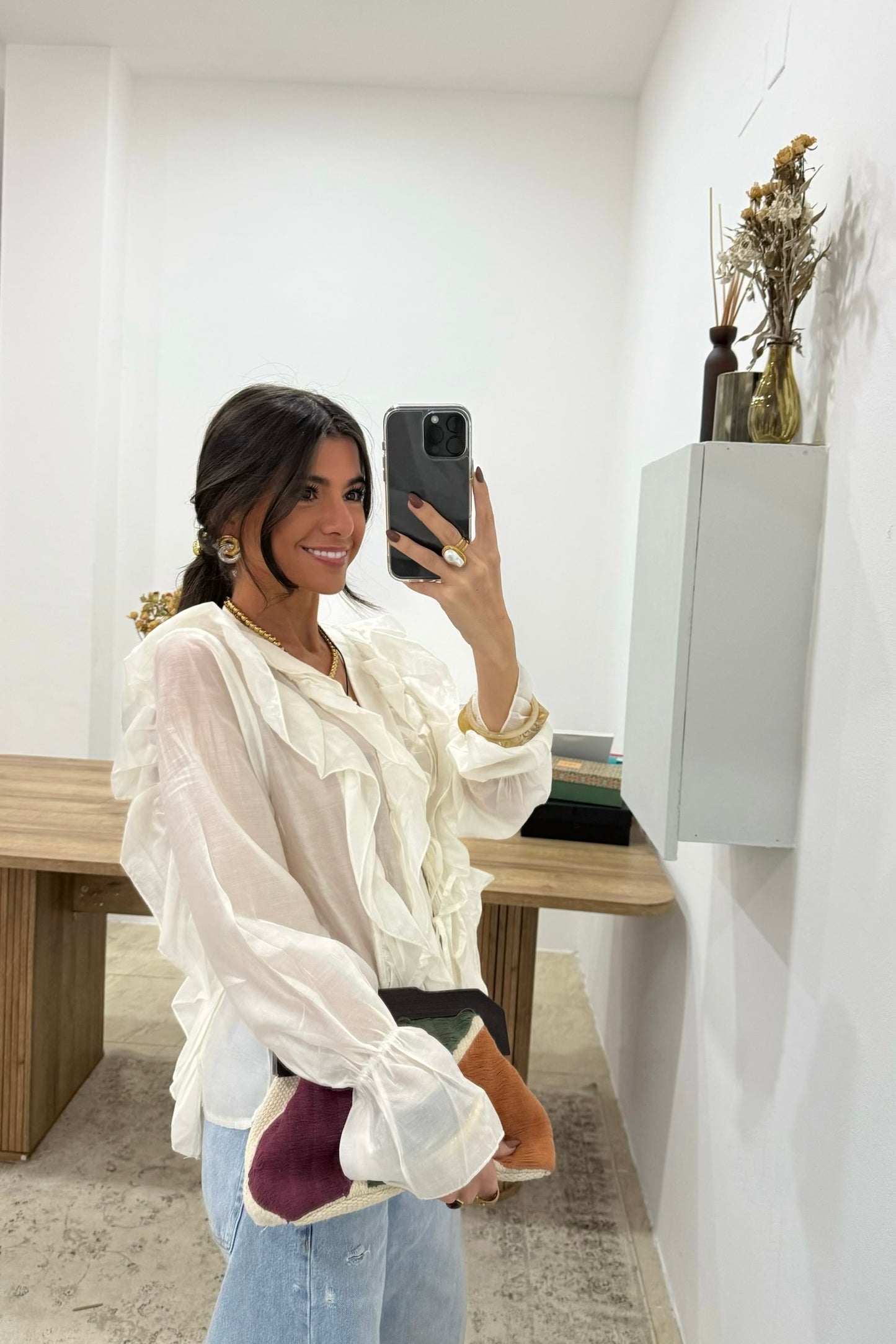 Ruffled Cream Blouse