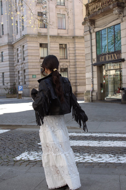 Biker Jacket with Faux Leather Fringe