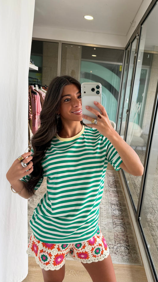 Green & White Striped Tee