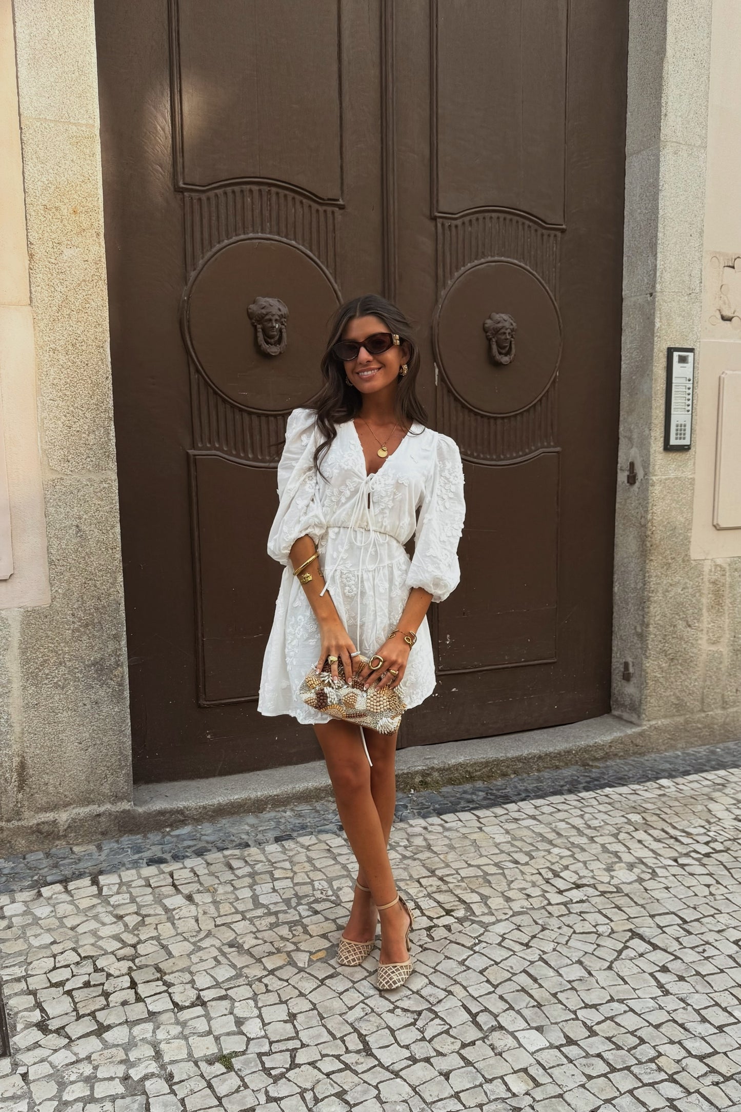 White Dress with Embroidered Details