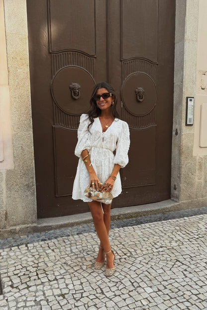 White Dress with Embroidered Details