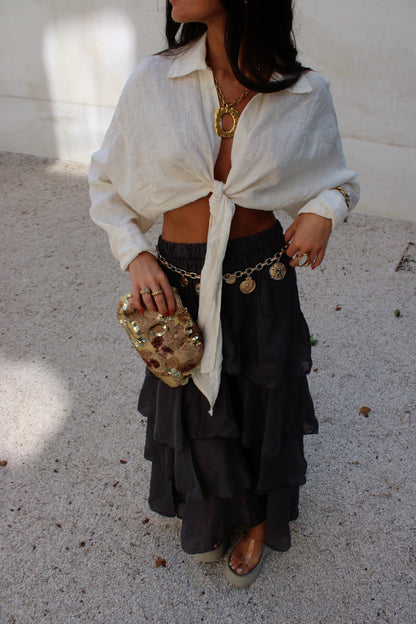 Cream Linen Cropped Shirt