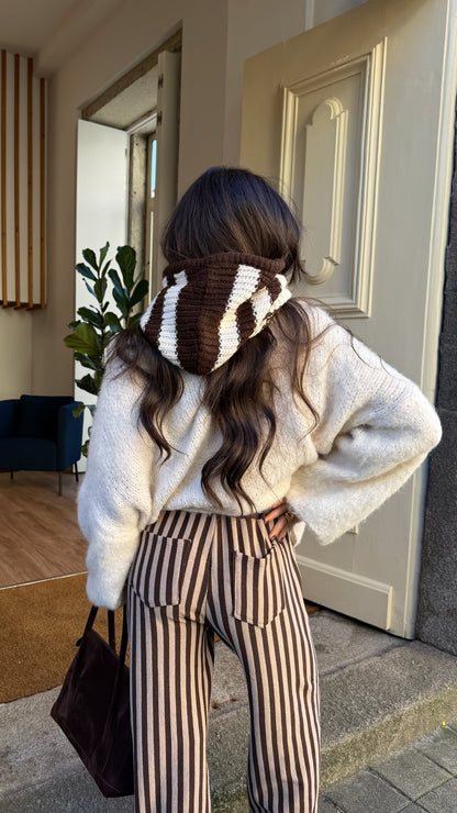 Brown & White Striped Balaclava