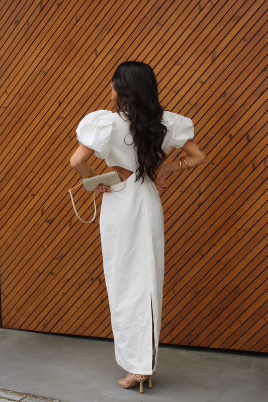 White Long Dress with Cut-Out Detail