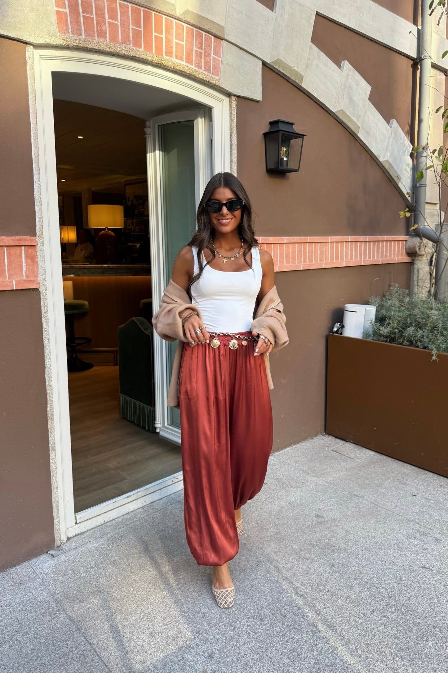 Terracotta Satin Balloon Pants