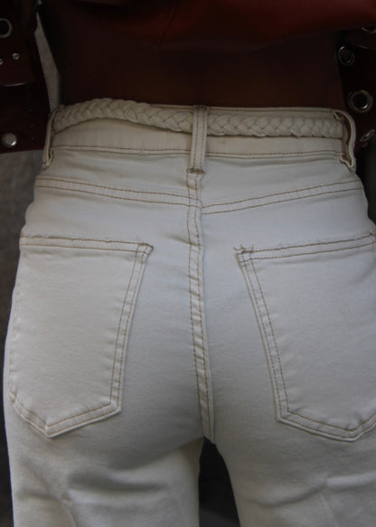 Wide-Leg Jeans with Braided Details in Off-White