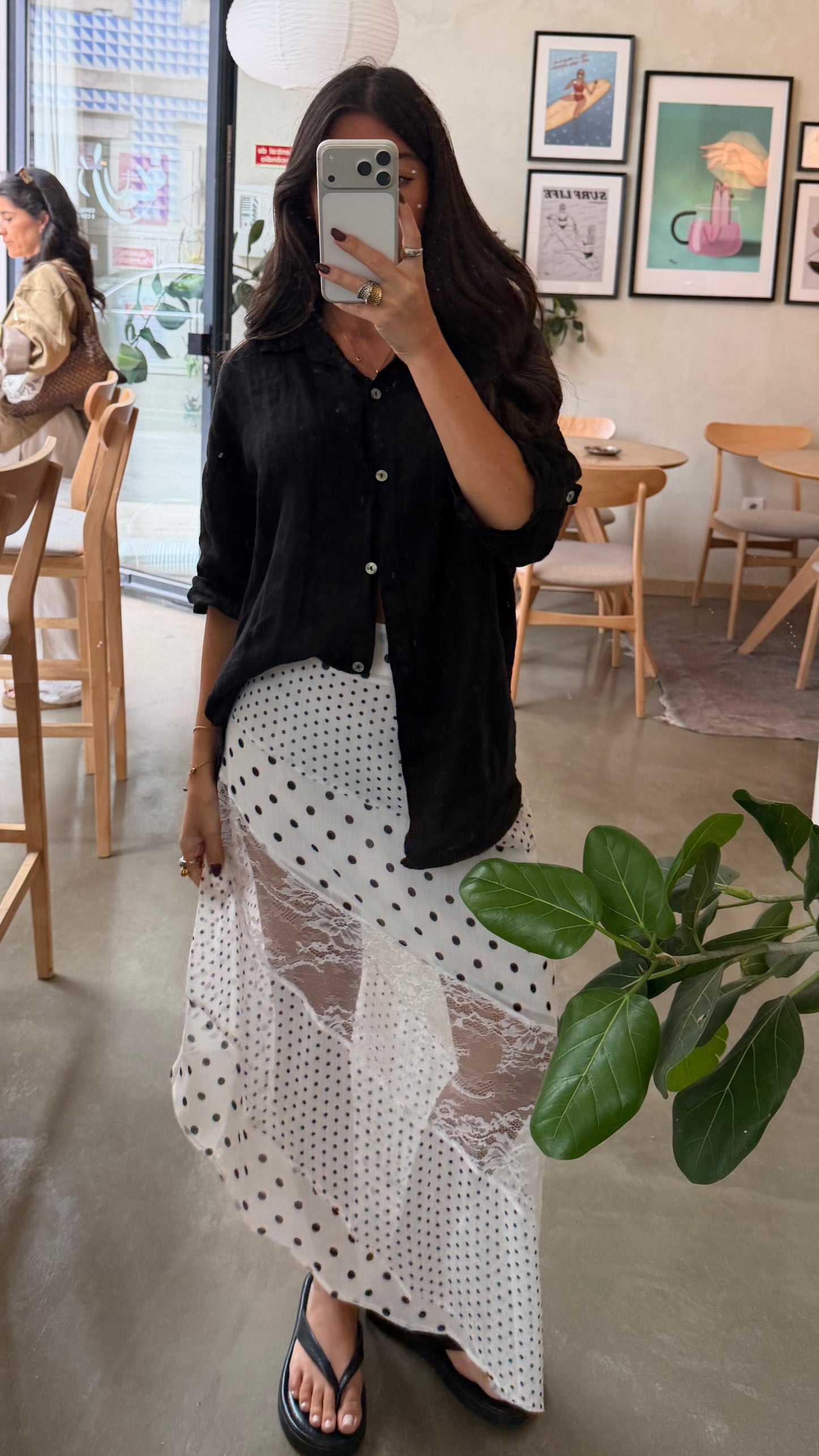 Lace Polka Dot Asymmetric Skirt