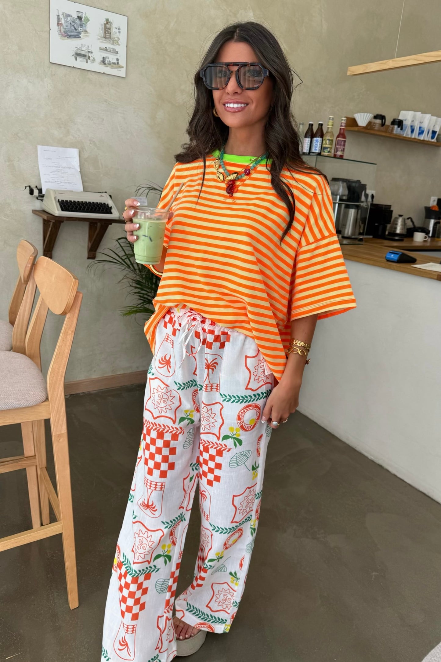 Vibrant Summer Pants – Green & Orange Print