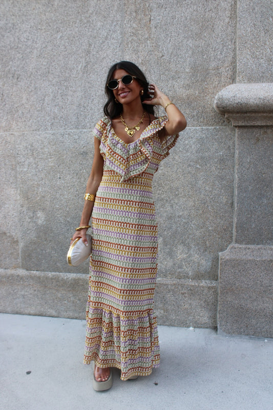Crochet Long Dress in Soft Pastel Tones