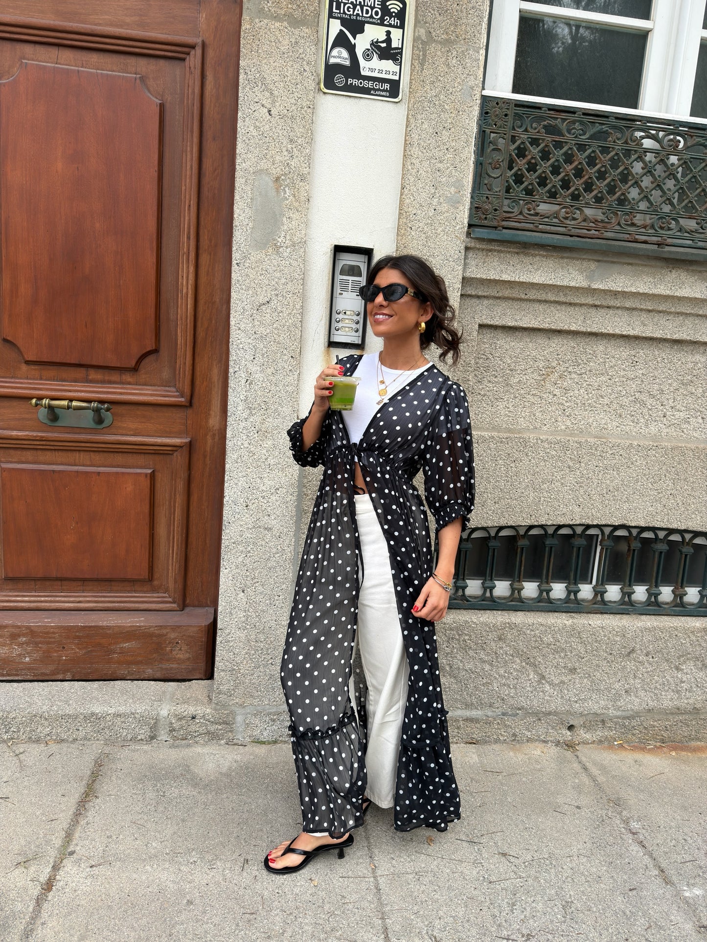Polka Dot Sheer Maxi Kimono