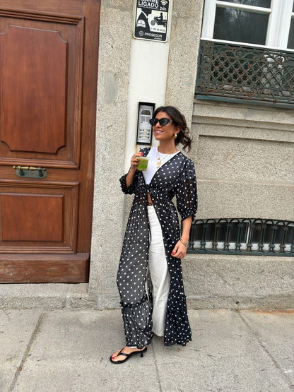 Polka Dot Sheer Maxi Kimono